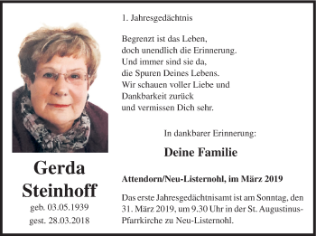 Todesanzeige von Gerda  Steinhoff  von HSK
