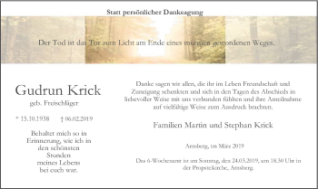 Todesanzeige von Gudrun Krick von HSK