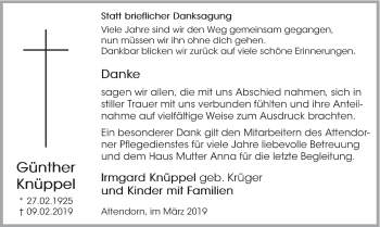 Todesanzeige von Günther Knüppel von HSK