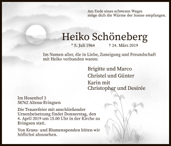 Todesanzeige von Heiko Schöneberg von MZV
