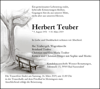 Todesanzeige von Herbert Teuber von MZV