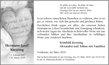 Todesanzeige von Hermann-Josef Kersting von HSK
