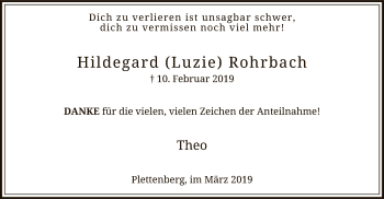 Todesanzeige von Hildegard Rohrbach von MZV