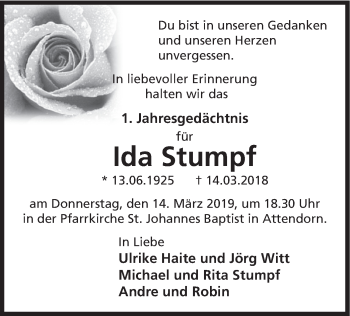 Todesanzeige von Ida Stumpf von HSK