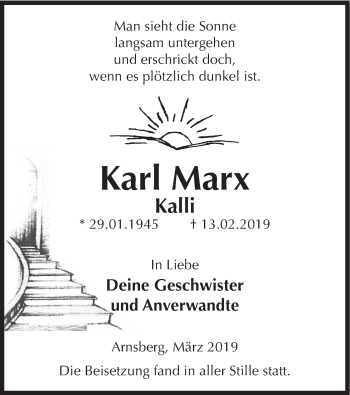 Todesanzeige von Karl Marx von HSK