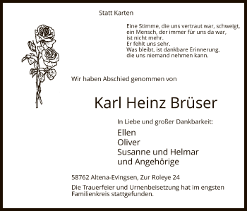 Todesanzeige von Karl Heinz Brüser von MZV