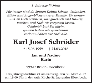 Todesanzeige von Karl Josef Schröder von HSK