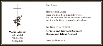 Todesanzeige von Maria Alsdorf von MZV