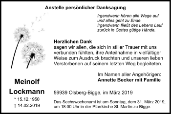 Todesanzeige von Meinolf Lockmann von HSK
