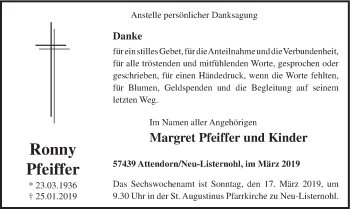 Todesanzeige von Ronny Pfeiffer von HSK