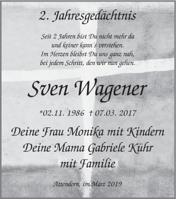 Todesanzeige von Sven Wagener von HSK