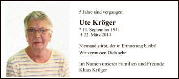 Todesanzeige von Ute Kröger von MZV
