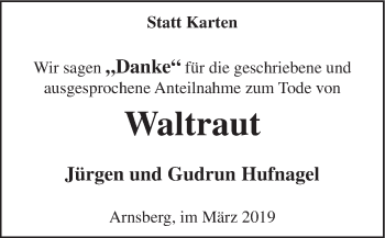 Todesanzeige von Waltraut  von HSK