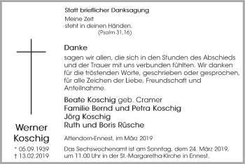 Todesanzeige von Werner Koschig von HSK
