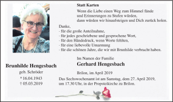 Todesanzeige von Brunhilde Hengesbach von HSK