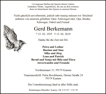 Todesanzeige von Gerd Berkemann von MZV