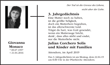 Todesanzeige von Giovanna Monaco von HSK