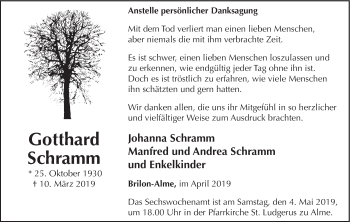 Todesanzeige von Gotthard Schramm von HSK