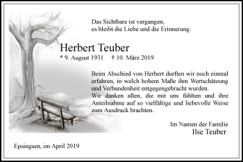 Todesanzeige von Herbert Teuber von MZV