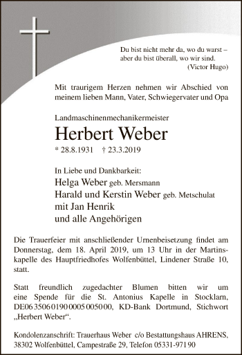 Todesanzeige von Herbert Weber von MZV