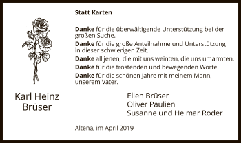 Todesanzeige von Karl Heinz Brüser von MZV