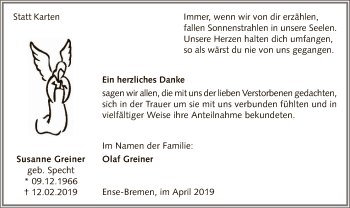 Todesanzeige von Susanne Greiner von MZV