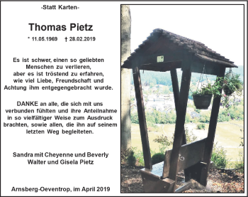 Todesanzeige von Thomas Pietz von HSK