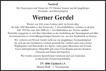 Todesanzeige von Werner Gerdel von HSK