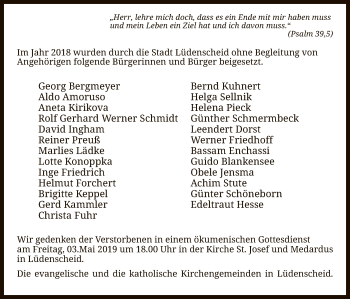 Todesanzeige von folgende Bürgerinnen und Bürger beigesetzt  von MZV