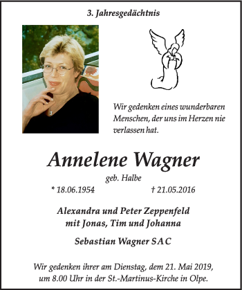 Todesanzeige von Annelene Wagner von HSK