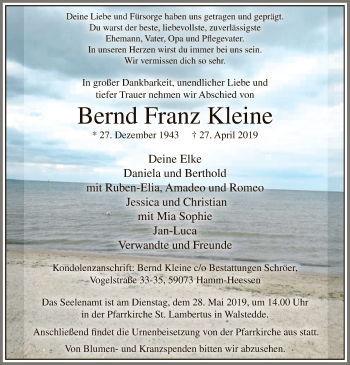 Todesanzeige von Bernd Franz Kleine von MZV