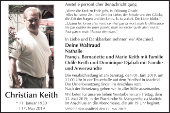 Todesanzeige von Christian Keith von HSK