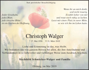 Todesanzeige von Christoph Walger von HSK