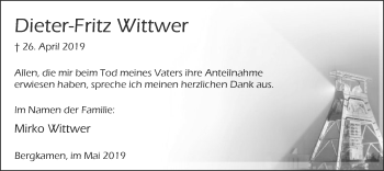 Todesanzeige von Dieter-Fritz Wittwer von MZV