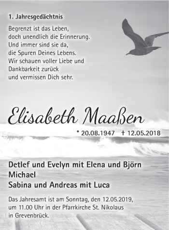 Todesanzeige von Elisabeth Maaßen von HSK