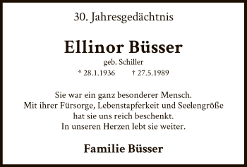 Todesanzeige von Ellinor Büsser von MZV