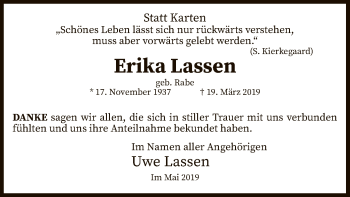 Todesanzeige von Erika Lassen von MZV