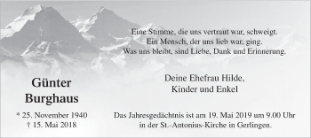 Todesanzeige von Günter Burghaus von HSK