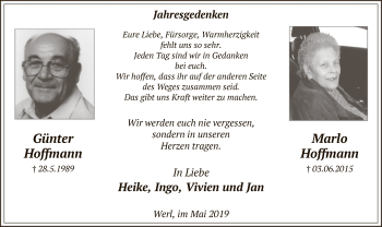 Todesanzeige von Günter und Marlo Hoffmann von MZV