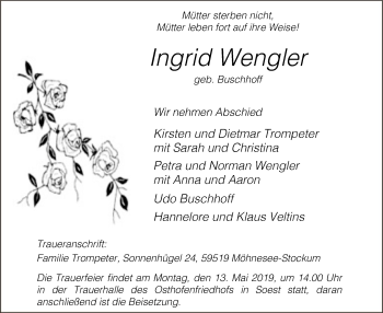 Todesanzeige von Ingrid Wengler von MZV