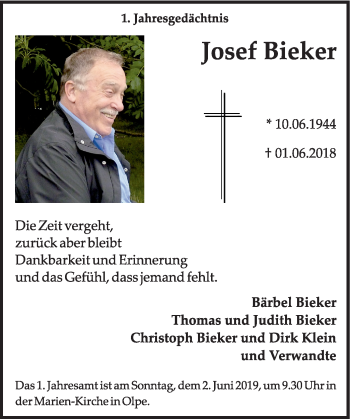 Todesanzeige von Josef Bieker von HSK