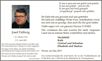 Todesanzeige von Josef Dellwig von MZV