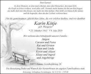Todesanzeige von Karin Kötje von MZV