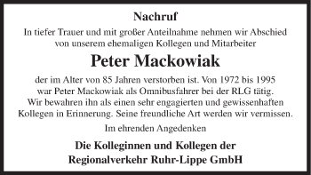 Todesanzeige von Peter Mackowiak von HSK