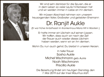 Todesanzeige von Ranjit Aukle von MZV