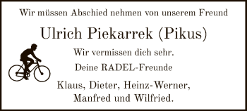 Todesanzeige von Ulrich Piekarrek von MZV