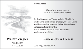Todesanzeige von Walter Ziegler von HSK