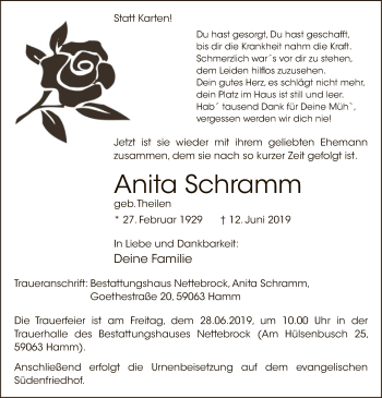 Todesanzeige von Anita Schramm von MZV