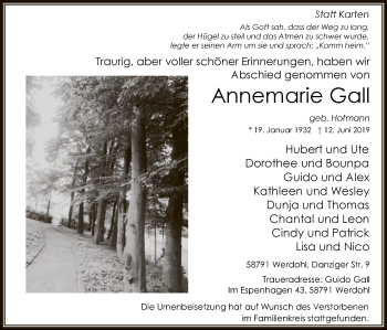 Todesanzeige von Annemarie Gall von MZV