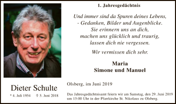 Todesanzeige von Dieter Schulte von MZV